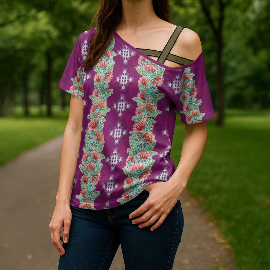 Hawaii Ohia Lehua Cross Shoulder Shirt Tropical Vibes Fuchsia
