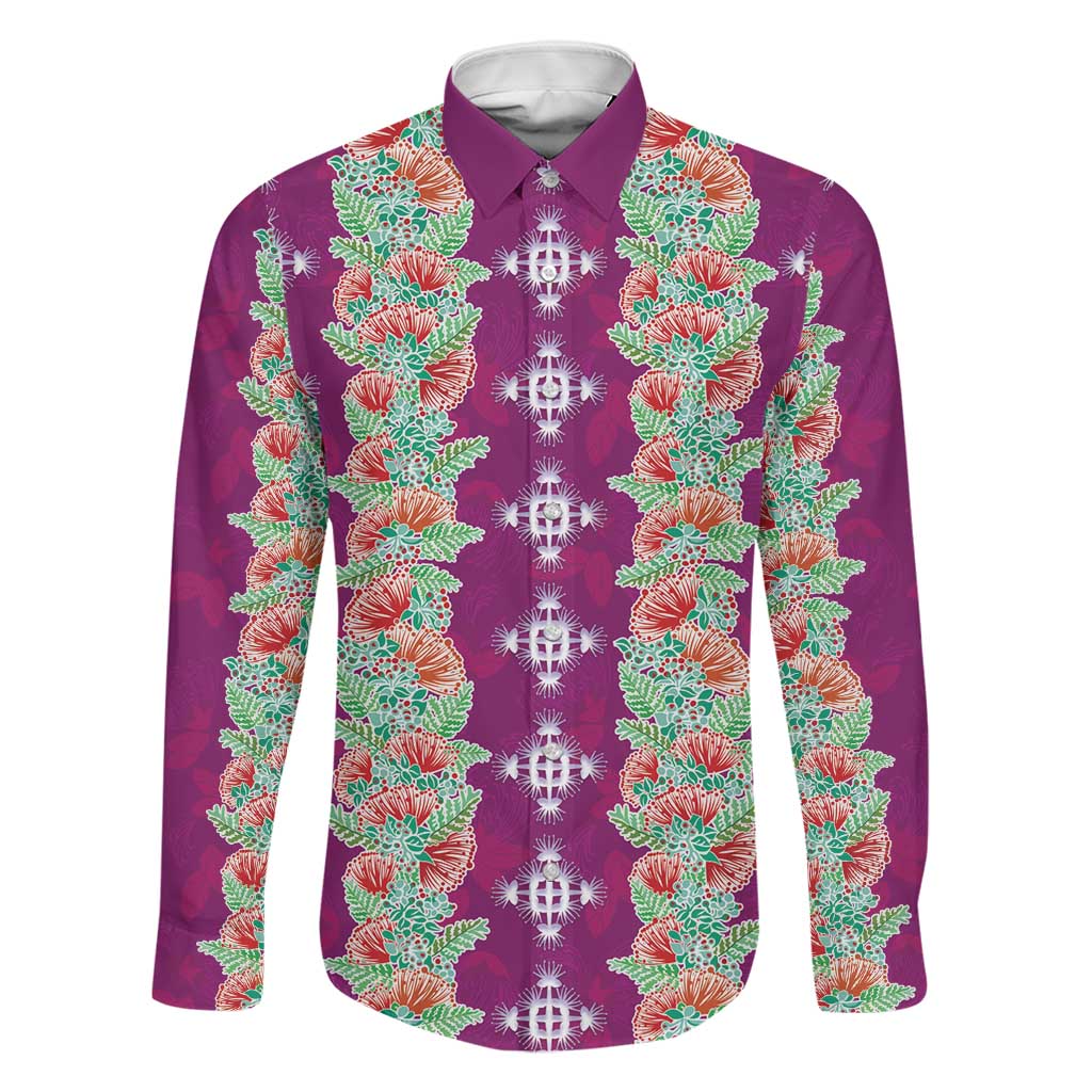 Hawaii Ohia Lehua Family Matching Long Sleeve Bodycon Dress and Hawaiian Shirt Tropical Vibes Fuchsia LT05 Dad's Shirt - Long Sleeve Fuchsia - Polynesian Pride