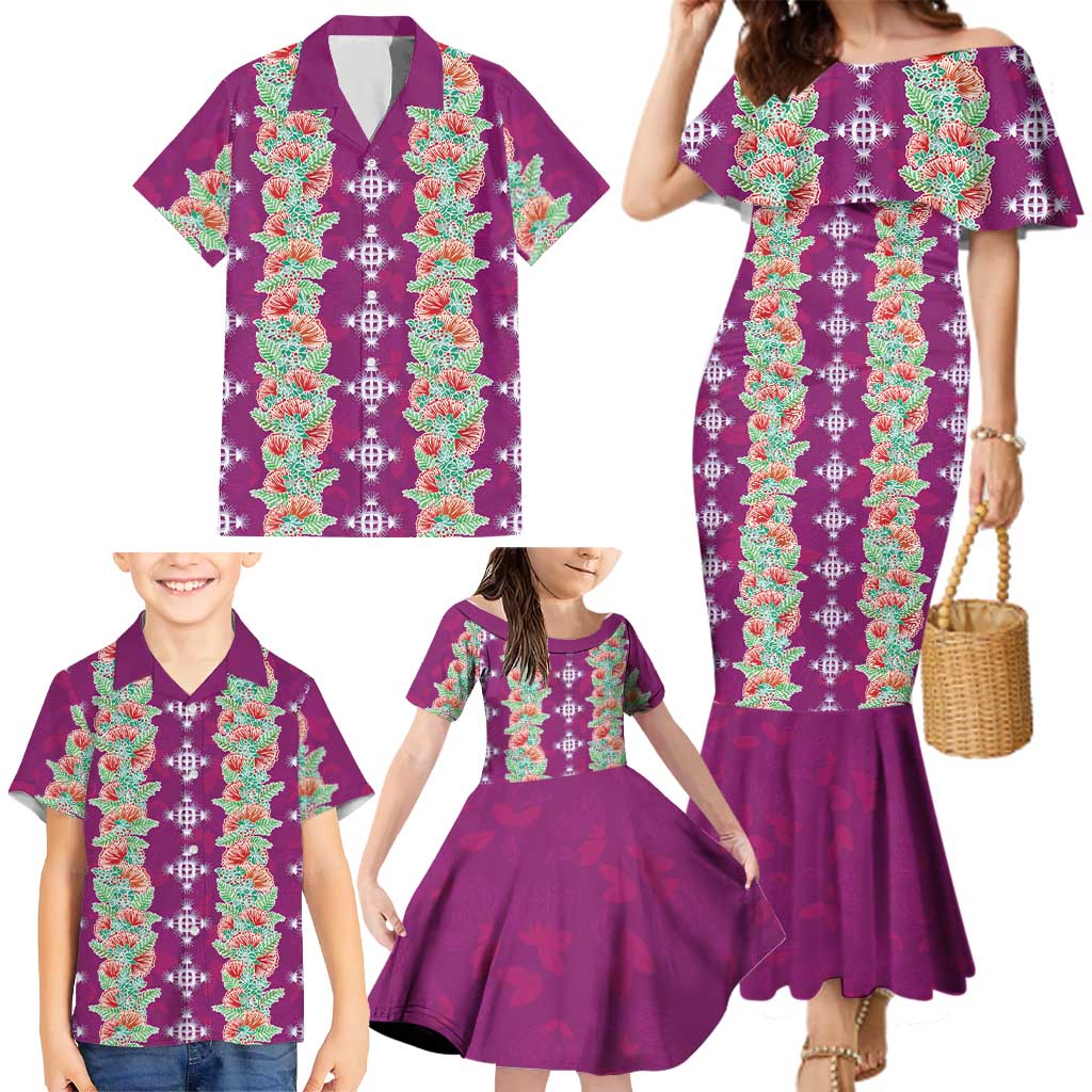 Hawaii Ohia Lehua Family Matching Mermaid Dress and Hawaiian Shirt Tropical Vibes Fuchsia LT05 - Polynesian Pride