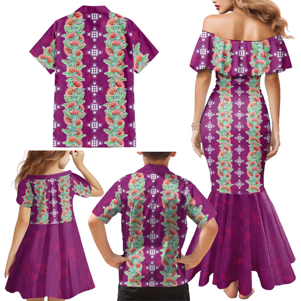 Hawaii Ohia Lehua Family Matching Mermaid Dress and Hawaiian Shirt Tropical Vibes Fuchsia LT05 - Polynesian Pride