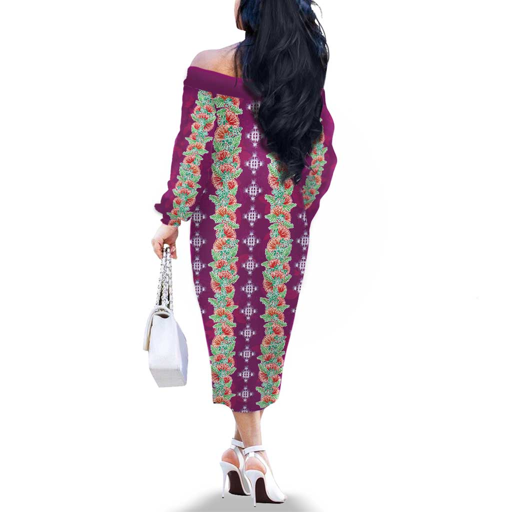 Hawaii Ohia Lehua Family Matching Off The Shoulder Long Sleeve Dress and Hawaiian Shirt Tropical Vibes Fuchsia LT05 - Polynesian Pride