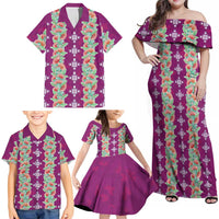 Hawaii Ohia Lehua Family Matching Off Shoulder Maxi Dress and Hawaiian Shirt Tropical Vibes Fuchsia LT05 - Polynesian Pride