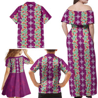 Hawaii Ohia Lehua Family Matching Off Shoulder Maxi Dress and Hawaiian Shirt Tropical Vibes Fuchsia LT05 - Polynesian Pride