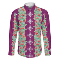 Hawaii Ohia Lehua Family Matching Off Shoulder Maxi Dress and Hawaiian Shirt Tropical Vibes Fuchsia LT05 Dad's Shirt - Long Sleeve Fuchsia - Polynesian Pride