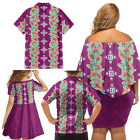 Hawaii Ohia Lehua Family Matching Off Shoulder Short Dress and Hawaiian Shirt Tropical Vibes Fuchsia LT05 - Polynesian Pride