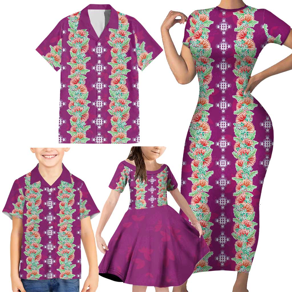 Hawaii Ohia Lehua Family Matching Short Sleeve Bodycon Dress and Hawaiian Shirt Tropical Vibes Fuchsia LT05 - Polynesian Pride