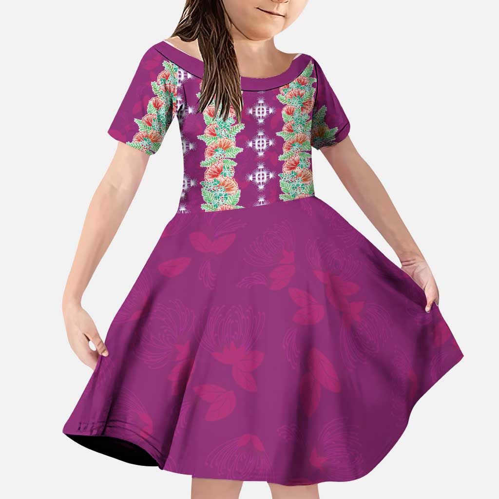 Hawaii Ohia Lehua Family Matching Summer Maxi Dress and Hawaiian Shirt Tropical Vibes Fuchsia LT05 Daughter's Dress Fuchsia - Polynesian Pride