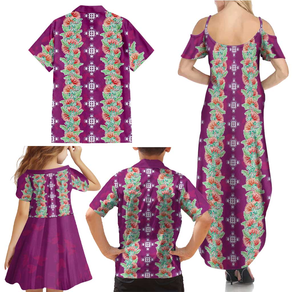 Hawaii Ohia Lehua Family Matching Summer Maxi Dress and Hawaiian Shirt Tropical Vibes Fuchsia LT05 - Polynesian Pride