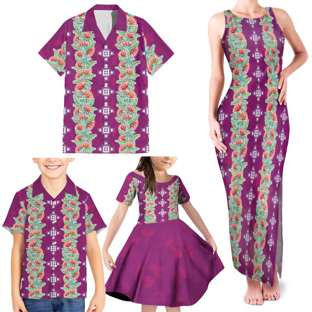 Hawaii Ohia Lehua Family Matching Tank Maxi Dress and Hawaiian Shirt Tropical Vibes Fuchsia LT05 - Polynesian Pride
