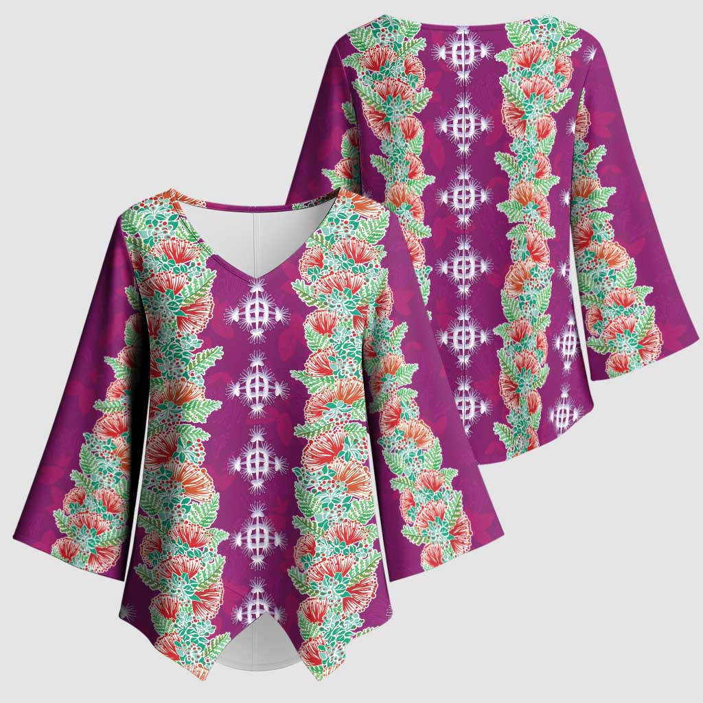 Hawaii Ohia Lehua Kimono Sleeve Blouse Tropical Vibes Fuchsia