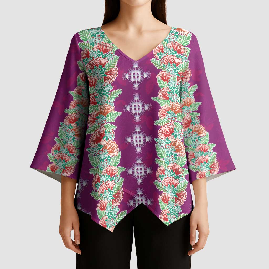 Hawaii Ohia Lehua Kimono Sleeve Blouse Tropical Vibes Fuchsia