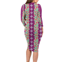 Hawaii Ohia Lehua Long Sleeve Bodycon Dress Tropical Vibes Fuchsia