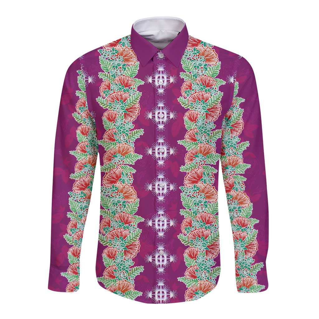 Hawaii Ohia Lehua Long Sleeve Button Shirt Tropical Vibes Fuchsia
