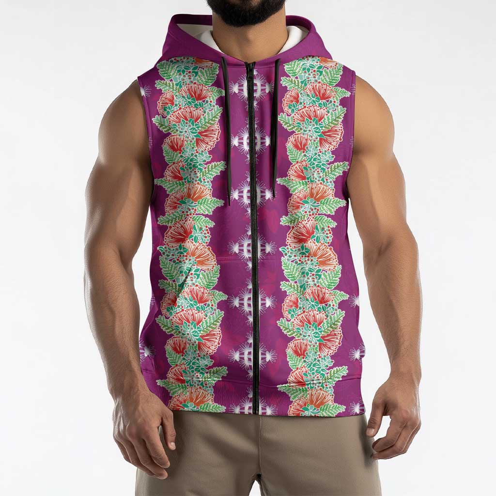 Hawaii Ohia Lehua Sleeveless Zip Hoodie Tropical Vibes Fuchsia