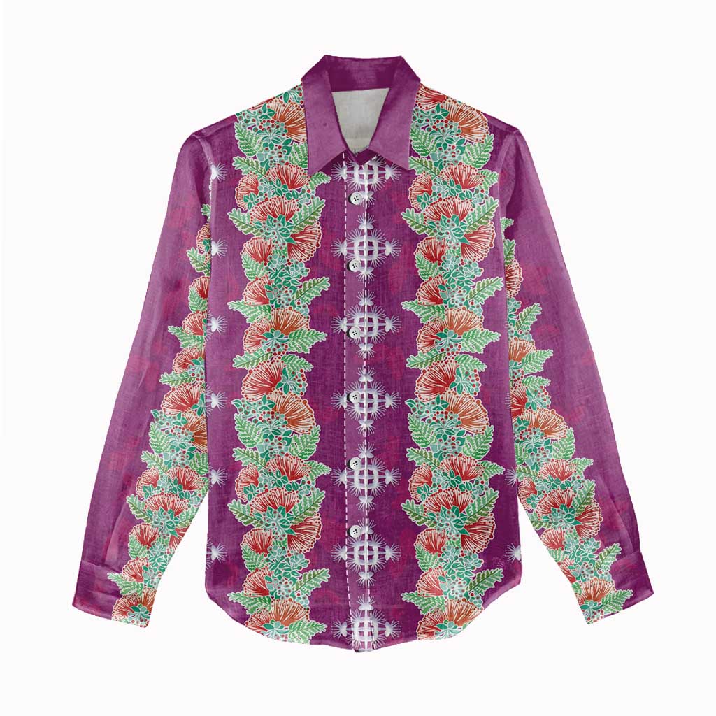 Hawaii Ohia Lehua Women Casual Shirt Tropical Vibes Fuchsia