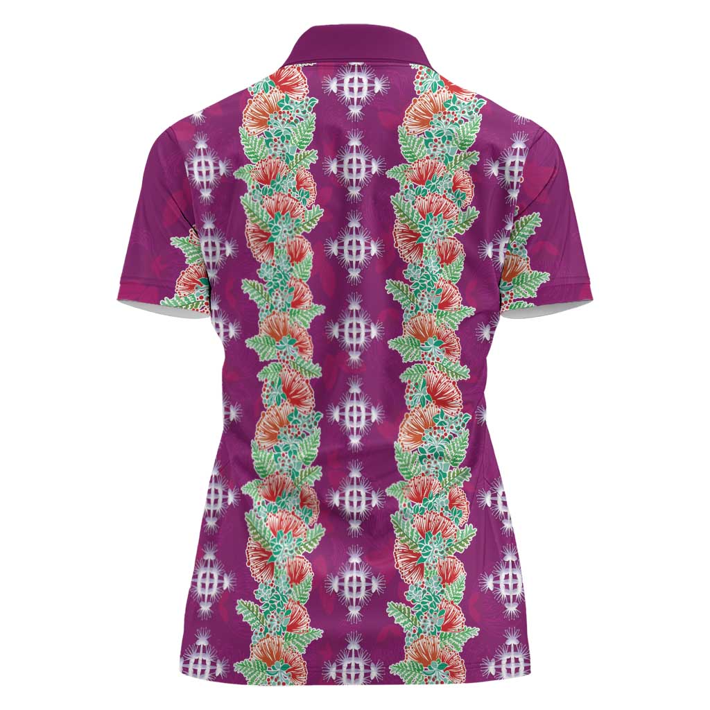 Hawaii Ohia Lehua Women Polo Shirt Tropical Vibes Fuchsia