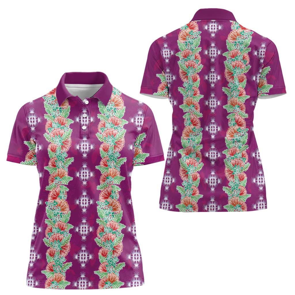 Hawaii Ohia Lehua Women Polo Shirt Tropical Vibes Fuchsia