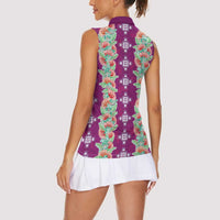 Hawaii Ohia Lehua Women Sleeveless Polo Shirt Tropical Vibes Fuchsia