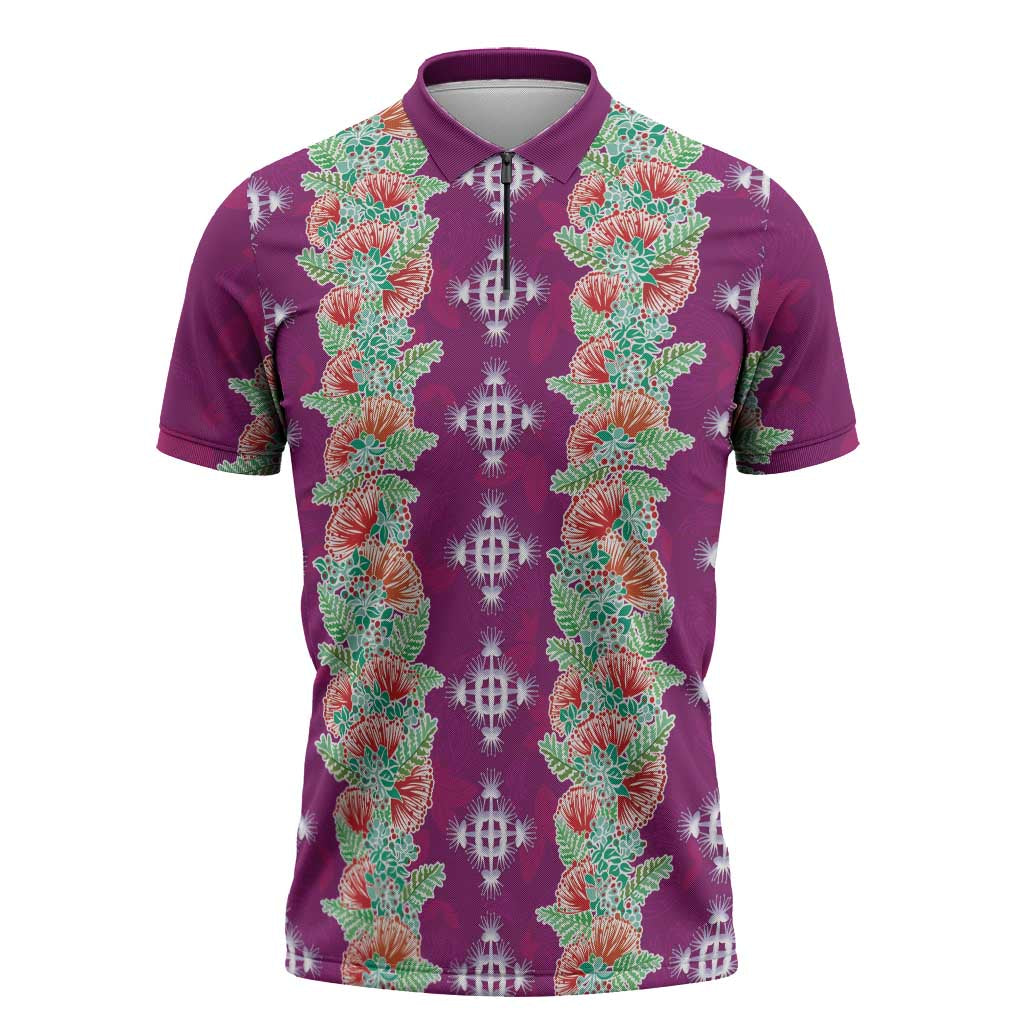 Hawaii Ohia Lehua Zipper Polo Shirt Tropical Vibes Fuchsia
