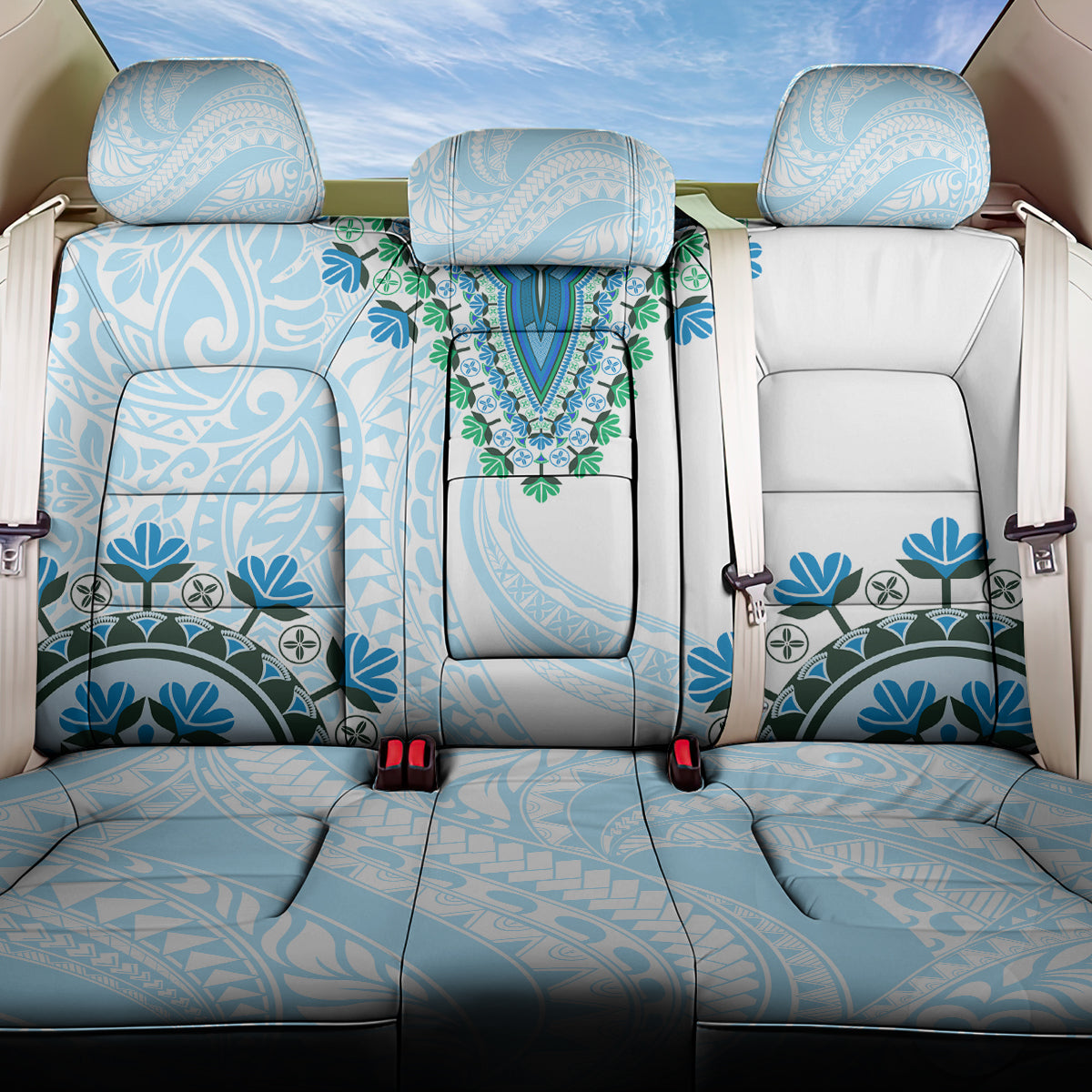 Africa Dashiki Back Car Seat Cover With Polynesian Pattern Blue Version LT05 One Size Blue - Polynesian Pride