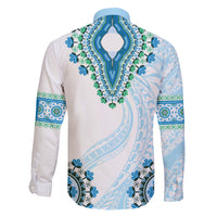 Africa Dashiki Family Matching Off Shoulder Maxi Dress and Hawaiian Shirt With Polynesian Pattern Blue Version LT05 - Polynesian Pride