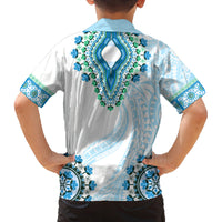 Africa Dashiki Family Matching Tank Maxi Dress and Hawaiian Shirt With Polynesian Pattern Blue Version LT05 - Polynesian Pride