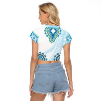 Africa Dashiki Raglan Cropped T Shirt With Polynesian Pattern Blue Version LT05 - Polynesian Pride