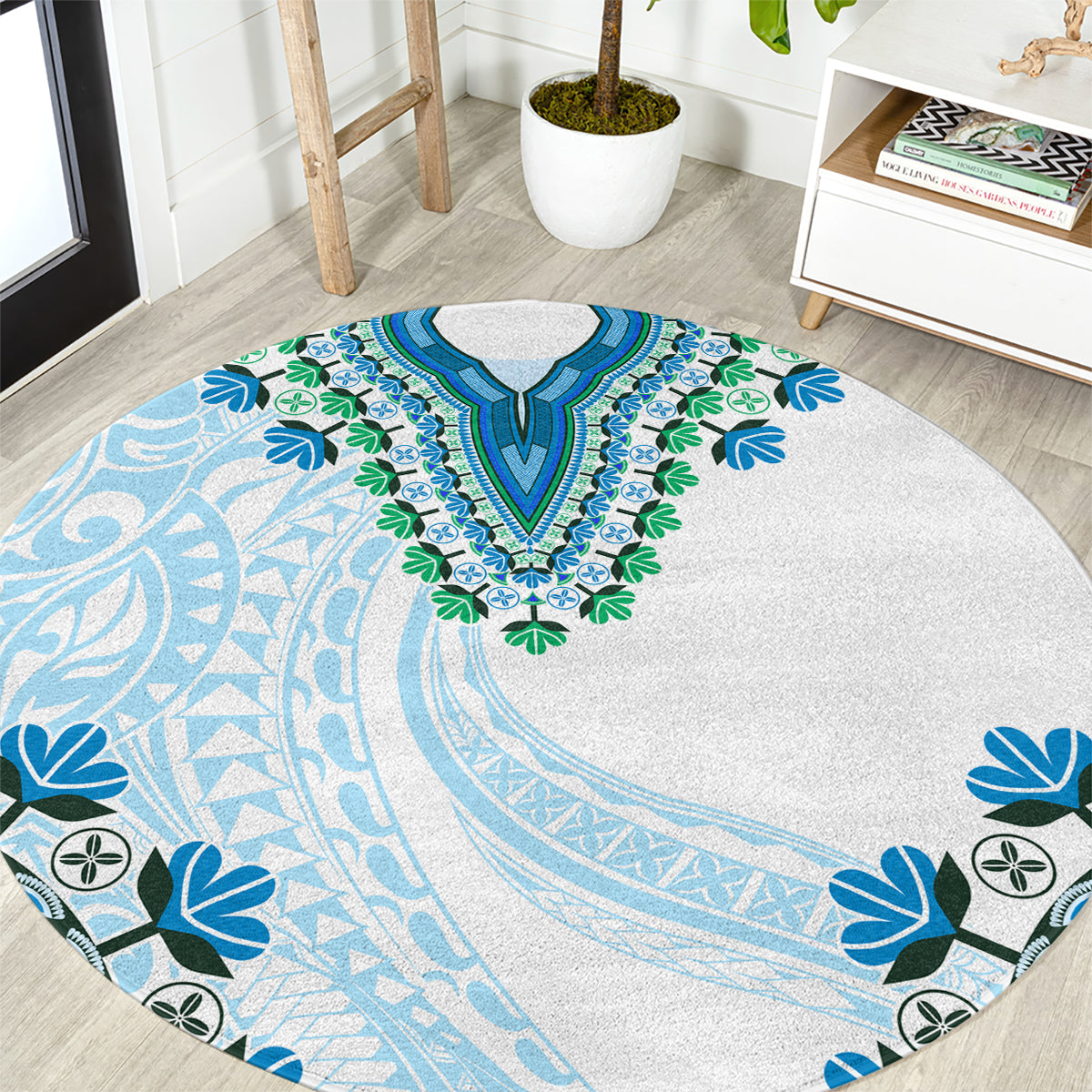 Africa Dashiki Round Carpet With Polynesian Pattern Blue Version LT05 Blue - Polynesian Pride