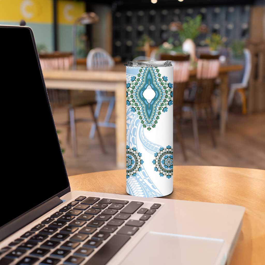 Africa Dashiki Skinny Tumbler With Polynesian Pattern Blue Version