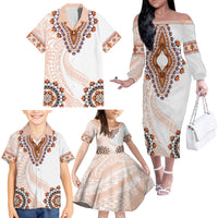 Africa Dashiki Family Matching Off Shoulder Long Sleeve Dress and Hawaiian Shirt With Polynesian Pattern Beige Version LT05 - Polynesian Pride