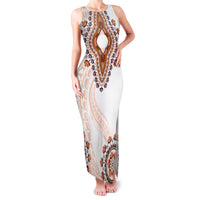 Africa Dashiki Family Matching Tank Maxi Dress and Hawaiian Shirt With Polynesian Pattern Beige Version LT05 Mom's Dress Beige - Polynesian Pride
