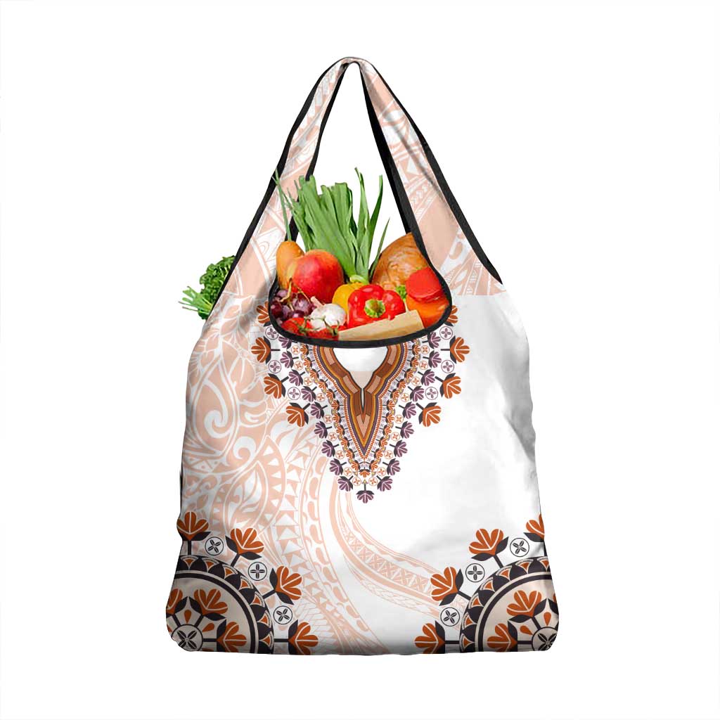 Africa Dashiki Grocery Bag With Polynesian Pattern Beige Version