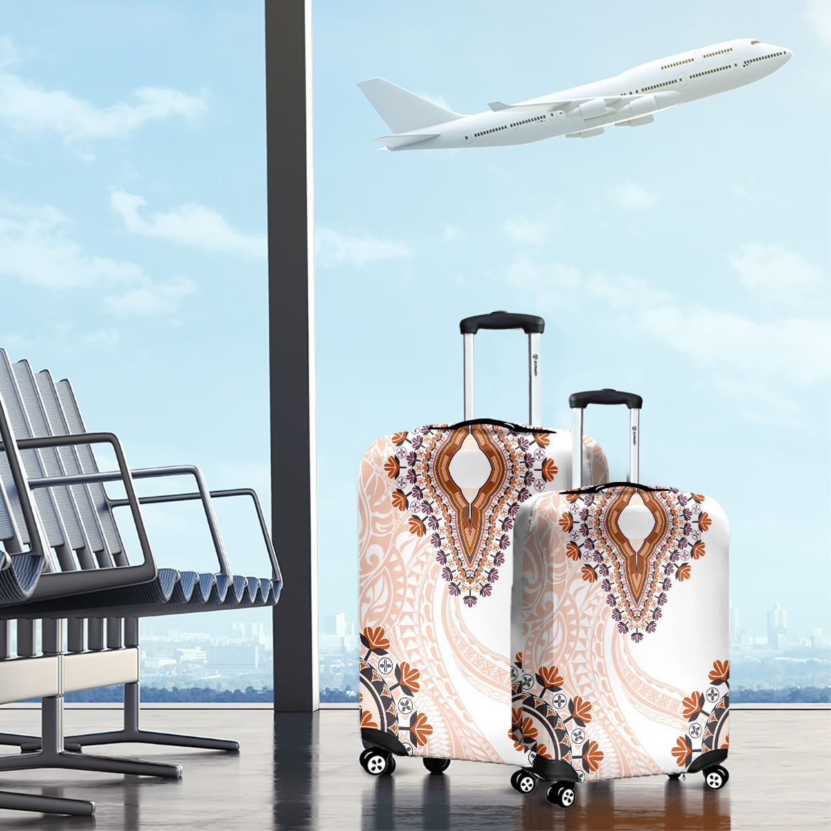 Africa Dashiki Luggage Cover With Polynesian Pattern Beige Version