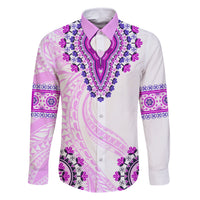 Africa Dashiki Family Matching Long Sleeve Bodycon Dress and Hawaiian Shirt With Polynesian Pattern Pink Version LT05 Dad's Shirt - Long Sleeve Pink - Polynesian Pride