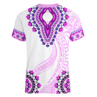 Africa Dashiki Women V Neck T Shirt With Polynesian Pattern Pink Version LT05 - Polynesian Pride