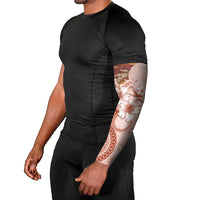 Tonga Ngatu Pattern With Light Tabasco Hibiscus Arm Sleeves Oil Painting Style - Polynesian Pride