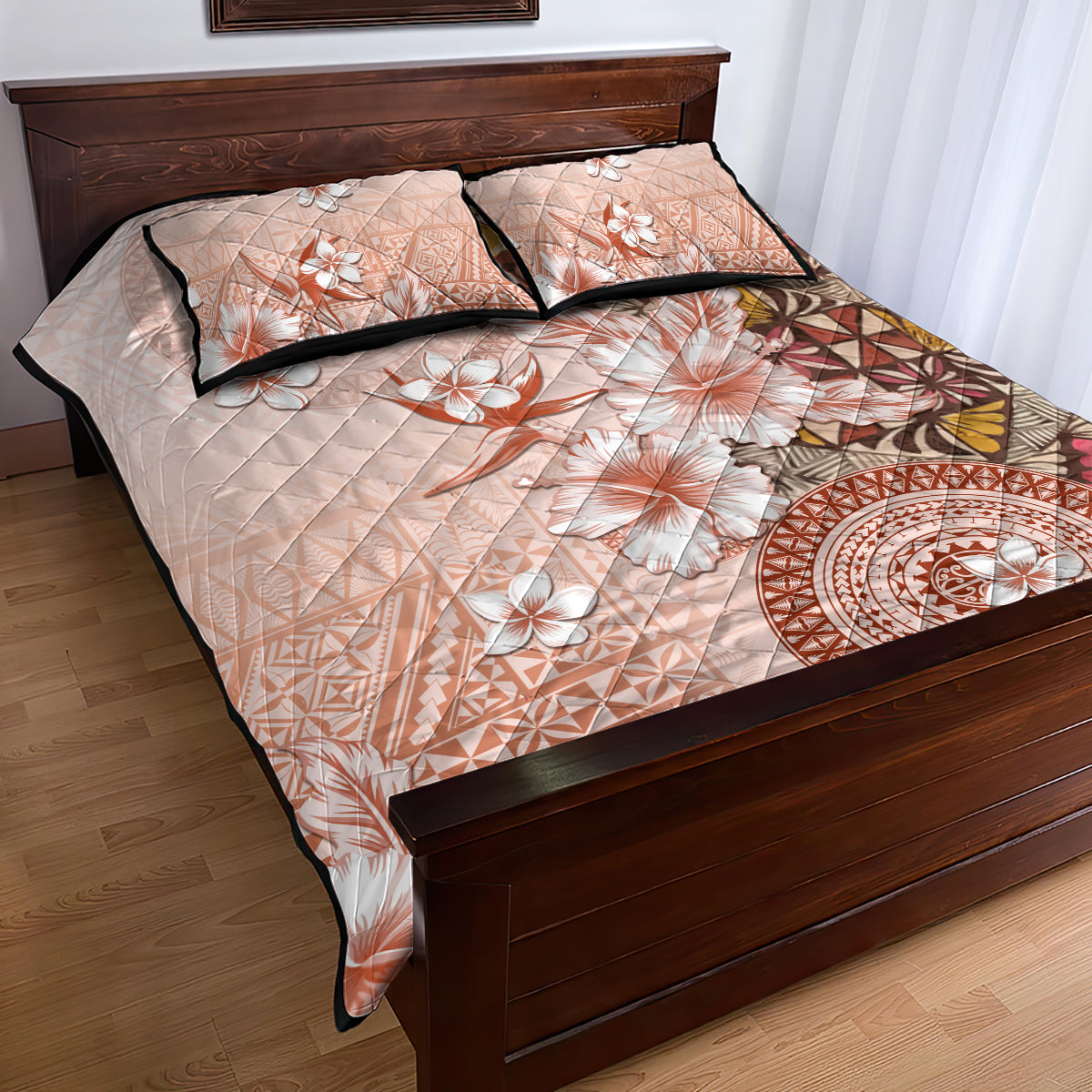 Tonga Ngatu Pattern With Light Tabasco Hibiscus Quilt Bed Set Oil Painting Style LT05 - Polynesian Pride