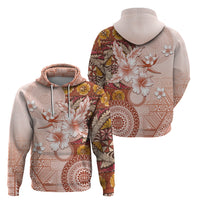 Tonga Ngatu Pattern With Light Tabasco Hibiscus Zip Hoodie Oil Painting Style LT05 - Polynesian Pride