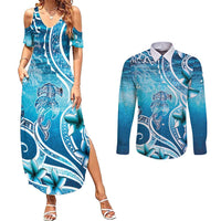 Polynesia World Ocean Day Couples Matching Summer Maxi Dress and Long Sleeve Button Shirt Ocean Style