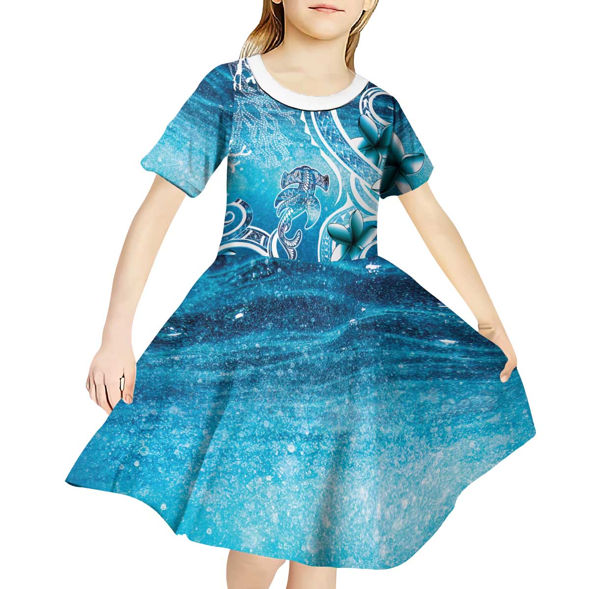 Polynesia World Ocean Day Kid Short Sleeve Dress Ocean Style