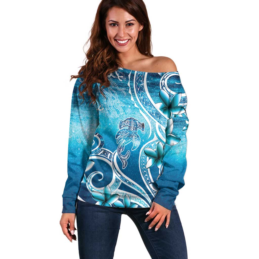Polynesia World Ocean Day Off Shoulder Sweater Ocean Style LT05 Women Blue - Polynesian Pride