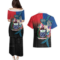 Samoa Couples Matching Puletasi and Hawaiian Shirt Humpback Whale Siapo Pattern