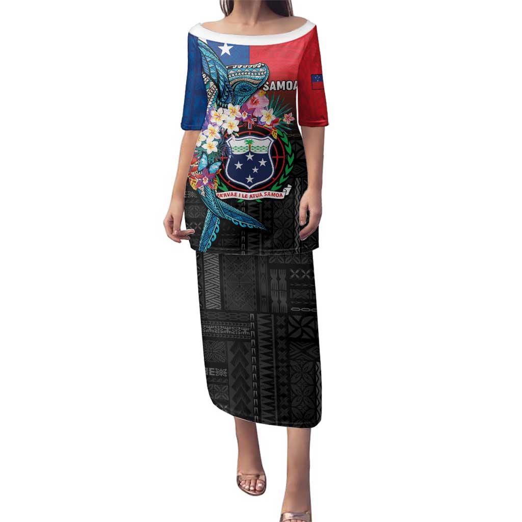 Samoa Family Matching Puletasi and Hawaiian Shirt Humpback Whale Siapo Pattern