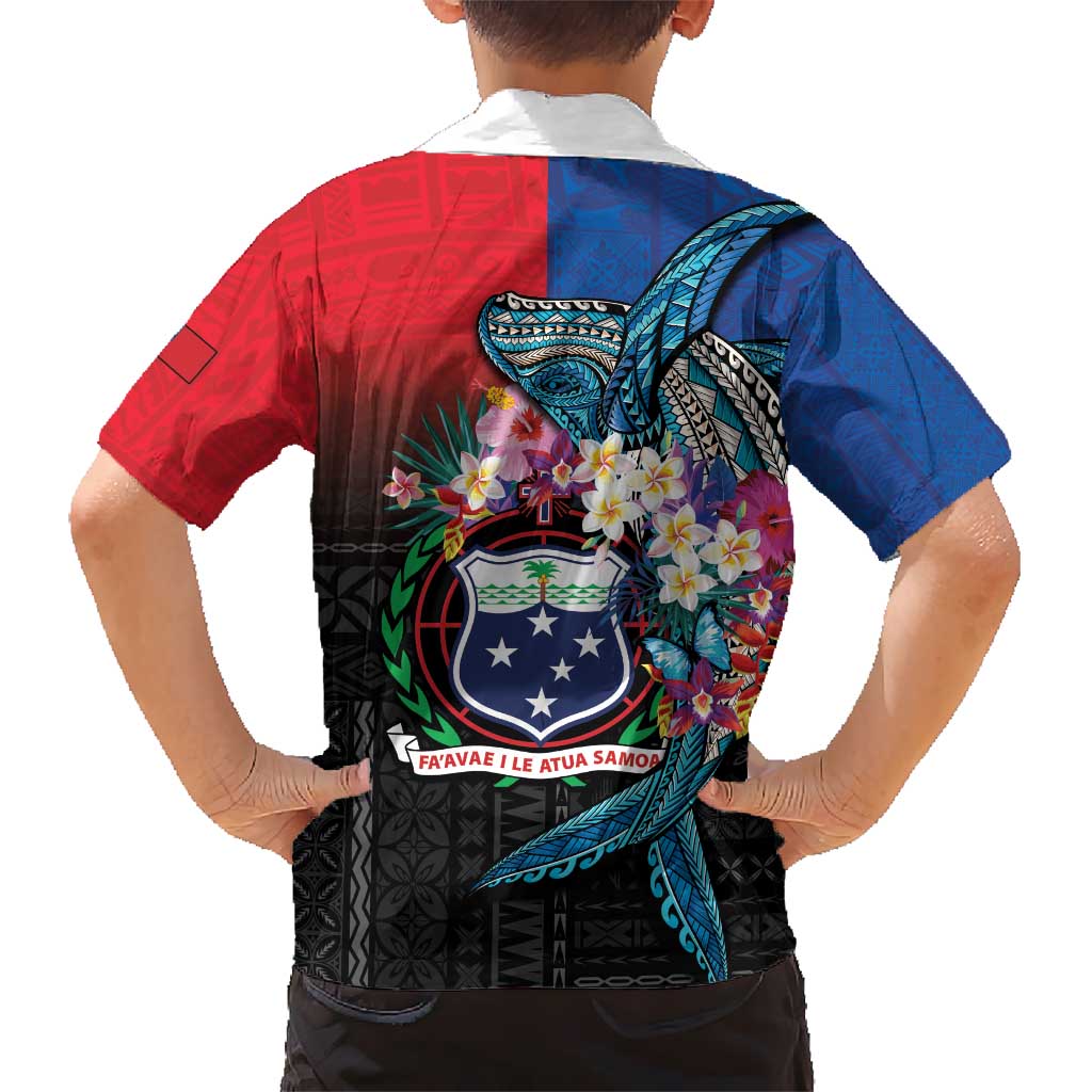 Samoa Kid Hawaiian Shirt Humpback Whale Siapo Pattern