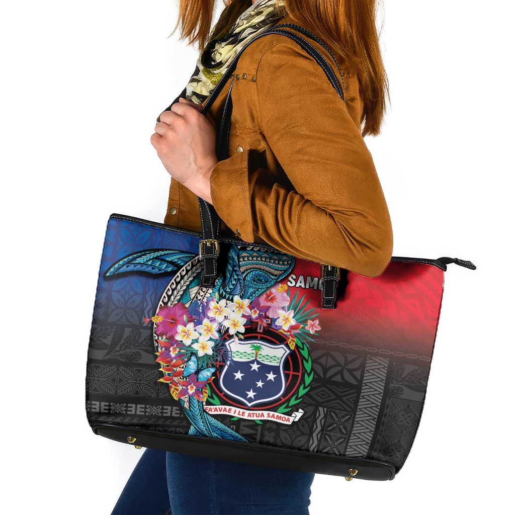 Samoa Leather Tote Bag Humpback Whale Siapo Pattern