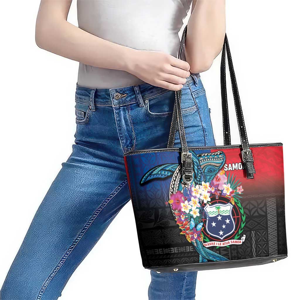 Samoa Leather Tote Bag Humpback Whale Siapo Pattern