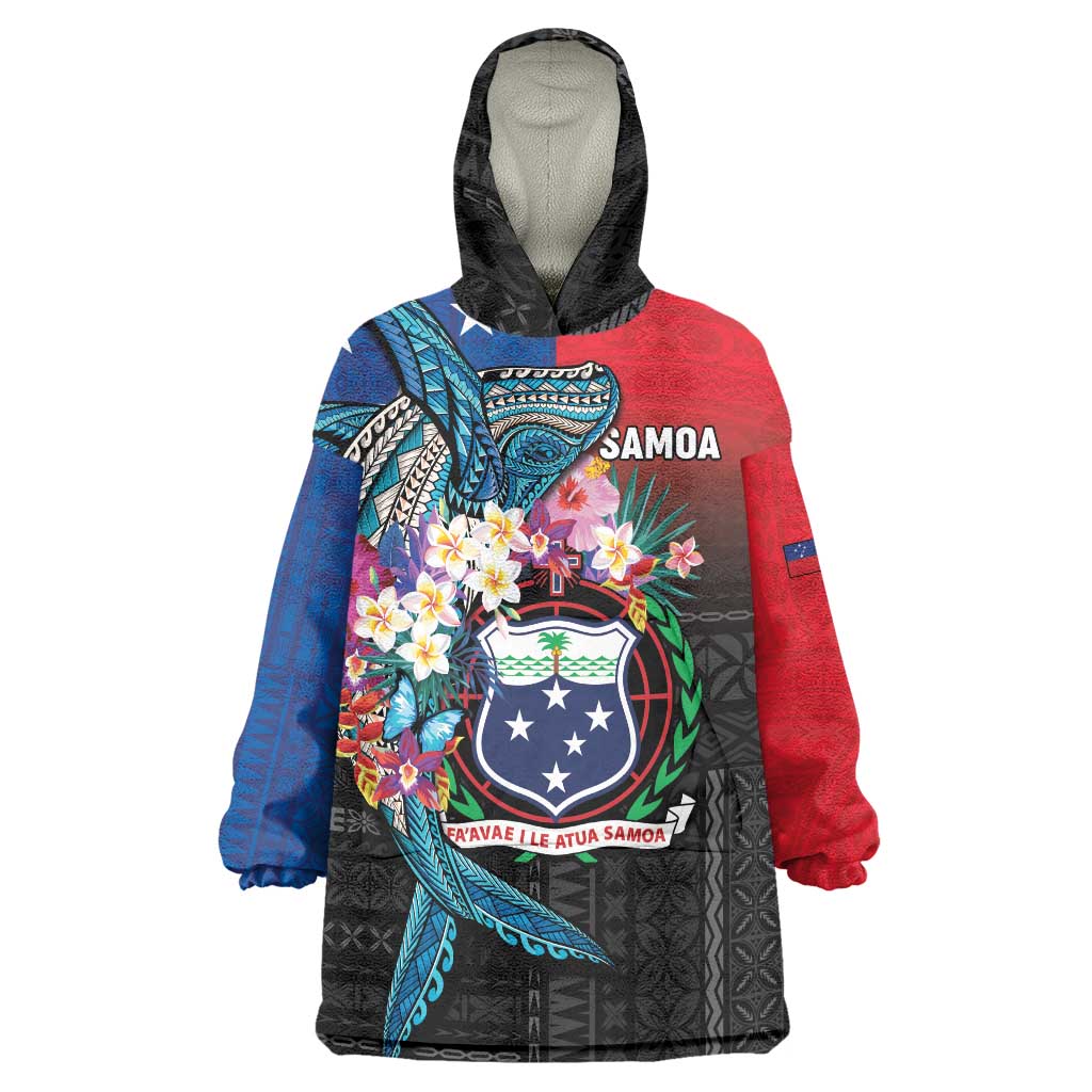 Samoa Wearable Blanket Hoodie Humpback Whale Siapo Pattern