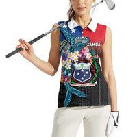 Samoa Women Sleeveless Polo Shirt Humpback Whale Siapo Pattern