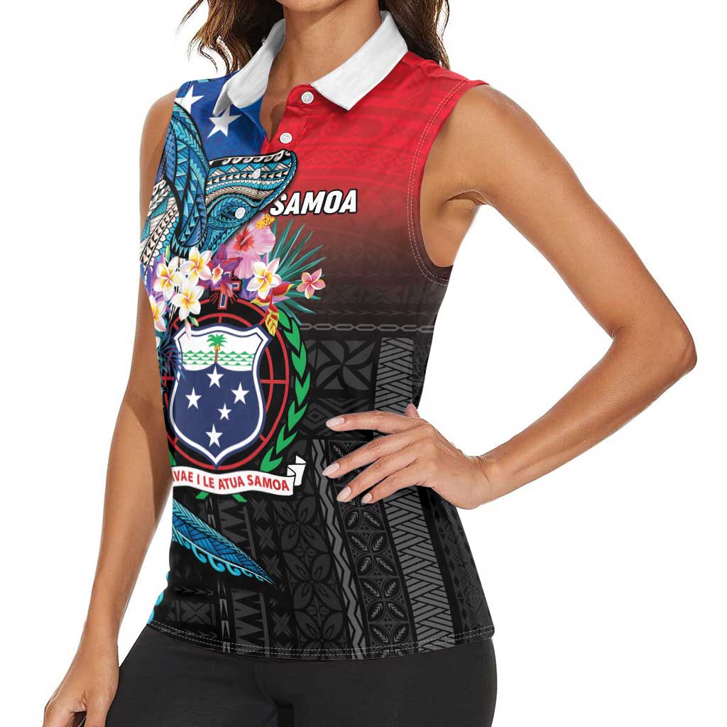 Samoa Women Sleeveless Polo Shirt Humpback Whale Siapo Pattern