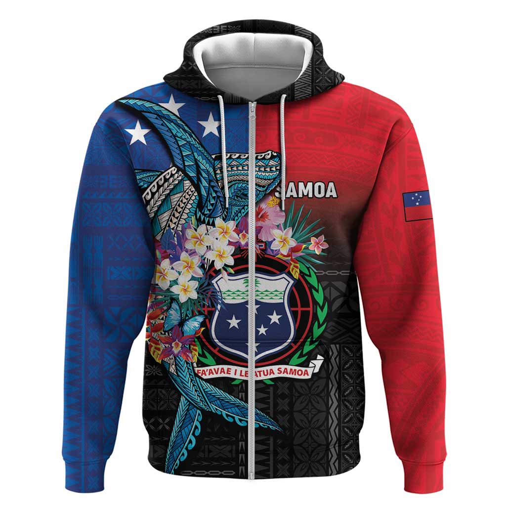 Samoa Zip Hoodie Humpback Whale Siapo Pattern